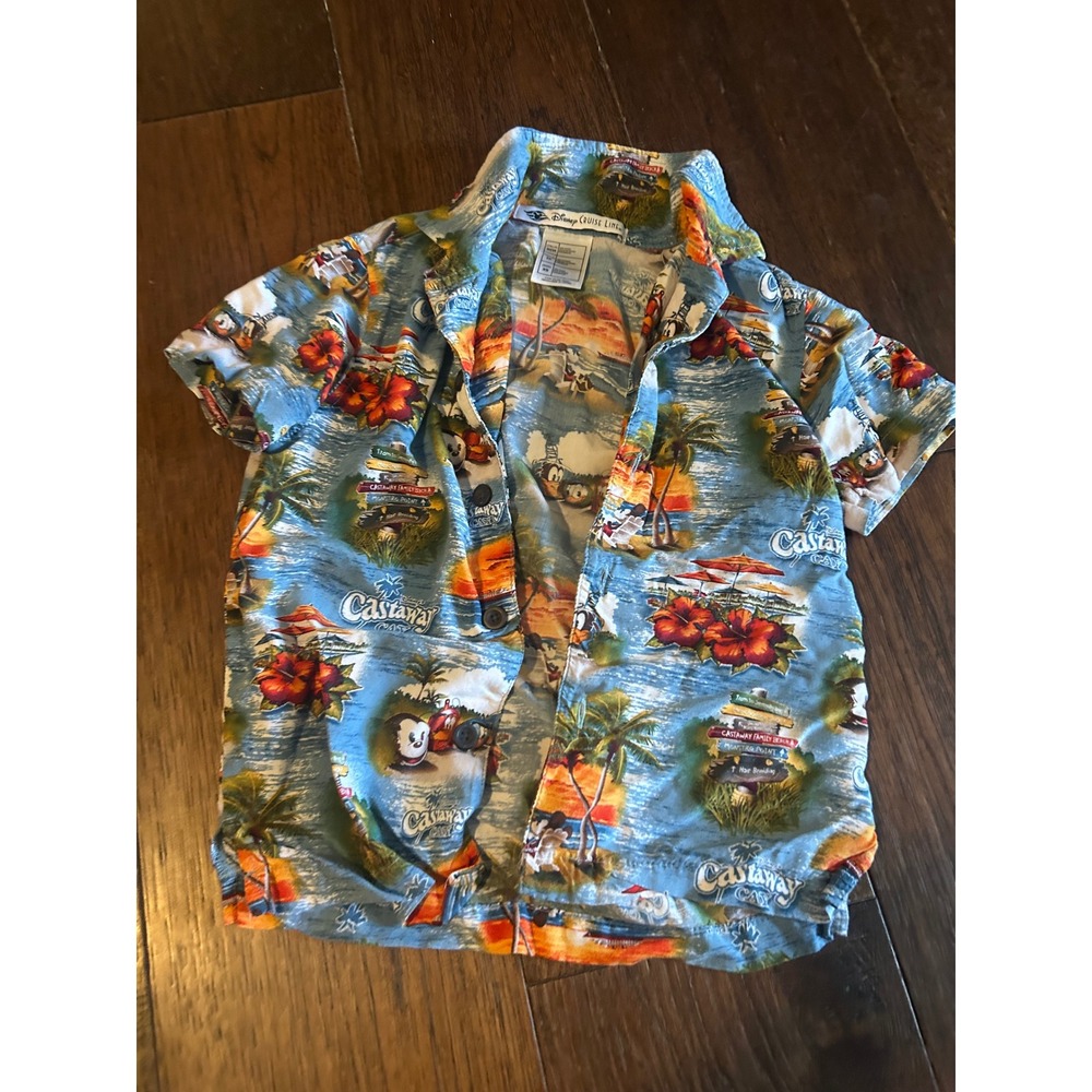 Disney Cruise Line Castaway Cay Kids Hawaiian Shirt Blue Mickey Mouse XS